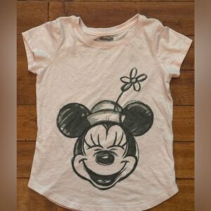 Disney Jr Minnie Mouse Girls T Shirt Pink M Laugh Smile Sketch Drawing Glitter